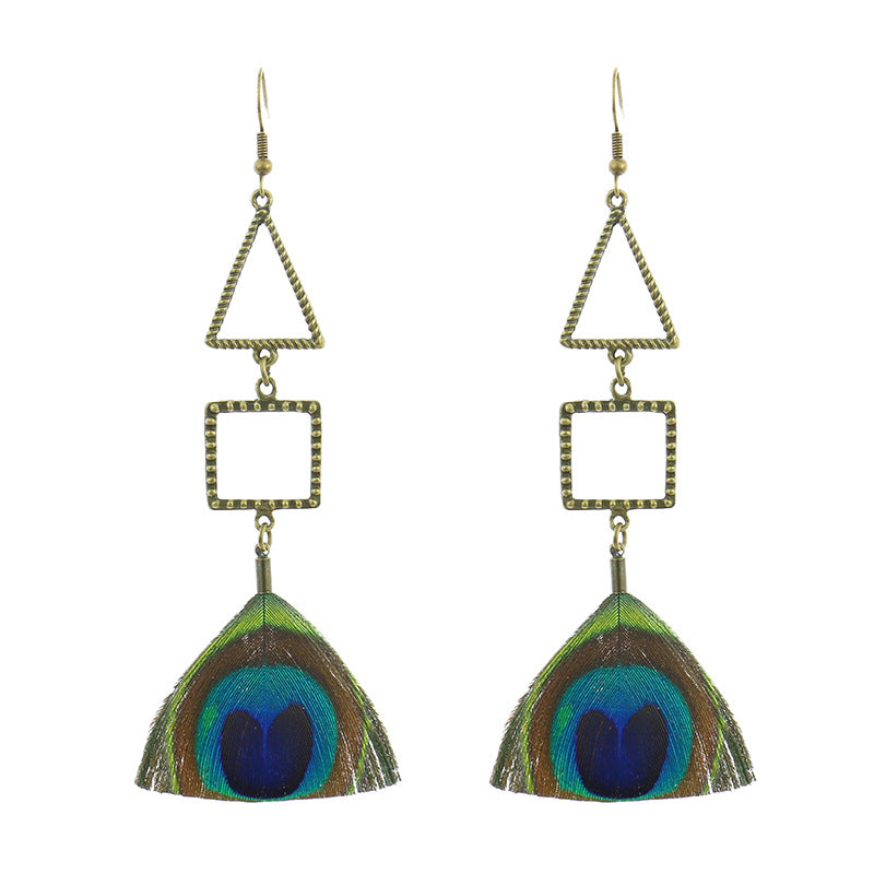 Wholesale Vintage Peacock Feather Exaggerated Earrings